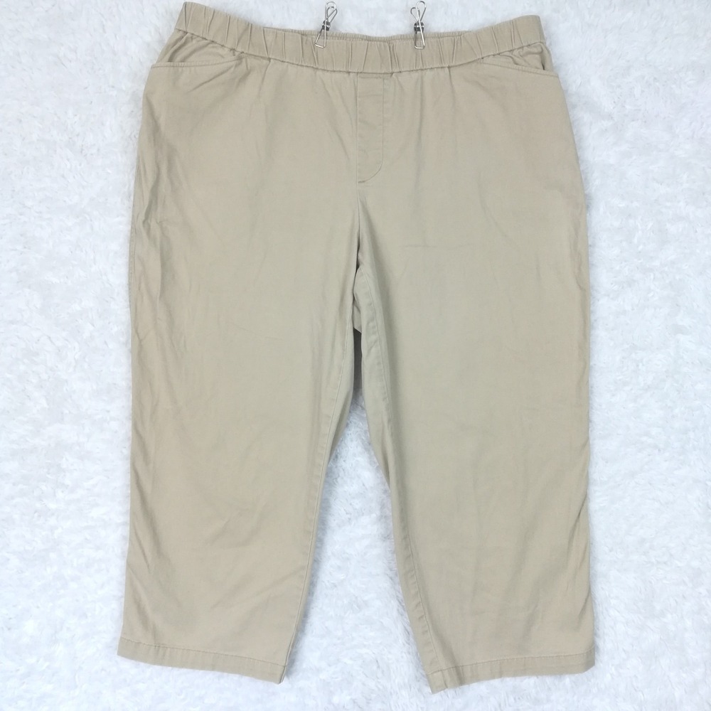 Lands End Womens Pants Capri Mid Rise Beige Pull On Elastic Waistband Plus 20W